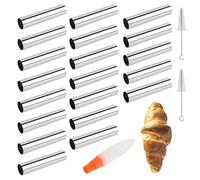 FantasyDay Lot de 20 tubes à cannoli antiadhésifs en acier inoxydable avec 3 brosses de nettoyage pour gâteau de Noël, fête d'anniversaire