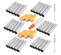 FantasyDay Lot de 30 tubes à cannoli antiadhésifs en acier inoxydable avec 3 brosses de nettoyage pour gâteaux de Noël, fêtes d'anniversaire