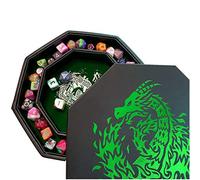 Fantasydice Green Fire Dragon - Plateau à dés octogonal de 20 cm avec couvercle et zone de rangement de dés - Peut contenir 5 jeux de dés (7/standard) pour tous les RPG de table tels que D&D