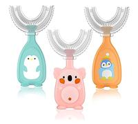 Fantasyon Lot de 3 brosses à dents en forme de U pour enfants - Tête de brosse en silicone souple de qualité alimentaire - 360° - Brosse à dents manuelle pour les tout-petits et les enfants de 6 à 12