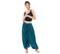 FANTAZIA Pantalon saroual Large Elastique July - Taille Unique - 100% Coton - Bleu petrole - Baba Cool Roots - Confortable & Original - Créé en France, Fabrication Ethique Depuis 2004 - Harem Pants