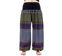 FANTAZIA Pantalon Sarouel Indian Chic Sari Kaki - Taille Unique Sari Kaki Or Multi et Ceinture Noire