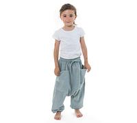 FANTAZIA Sarouel Pantalon Enfant Coton Leger Ilam - Taille S au XXXL - 100% Coton - Gris - Estival - Confortable & Original - Créé en France, Fabrication Ethique Depuis 2004 - Harem Pants