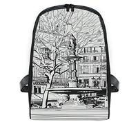 FANTAZIO City Fountain Sketching Slim Sac à Dos zippé Sac à Dos de Voyage pour Enfants