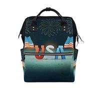 FANTAZIO Sac à Dos pour fête de l'indépendance des États-Unis avec Sac d'école Fireworks