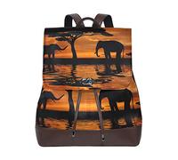FANTAZIO Sacs à dos Baobabs africains Et les éléphants au coucher du soleil Sac d'école en cuir Sac à dos