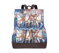 FANTAZIO Sacs à dos Un Russe Triple De Chevaux Avec Père Noël Rides En Hiver Forest Sac d'école en cuir Sac à dos