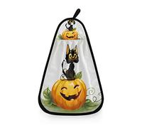 Fantazio Serviette de cuisine absorbante avec corde de suspension Motif chat noir sur citrouille Halloween