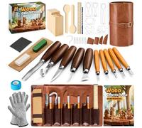 FANTICDE Kit de Sculpture sur Bois,Ciseaux à Bois Professionnel et Couteau Sculpture avec Gants Anti-Coupure et Pierre à Affûter,Coffret Outils de Gravure pour Débutant,Adulte et Artisanat (28)