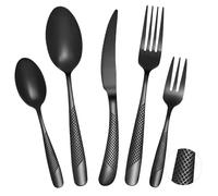 FANTICDE Set Couverts de Table 4 personnes noir, ensemble de couverts inox 20 pièces, omprend des couteaux/fourchettes/cuillères,lavable au lave-vaisselle,facile à nettoyer