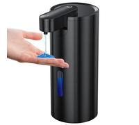 Fantictas Distributeur de savon automatique, rechargeable USB-C, acier inoxydable 340 ml, distributeur de savon à main réglable à 3 niveaux pour cuisine et salle de bain, savon liquide, noir