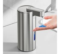 Fantictas Distributeur de savon automatique sans contact, en acier inoxydable, 3 niveaux, réglable à 3 niveaux, avec pompe à capteur rechargeable, pour savon liquide de cuisine et de salle de bain