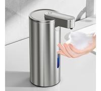 Fantictas Distributeur de savon automatique sans contact, en acier inoxydable, 325 ml, 3 niveaux réglables, distributeur de savon pour les mains avec pompe à capteur rechargeable pour cuisine et salle