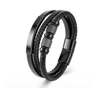 Fantocemea Bracelet En Cuir Noir Pour Homme Bracelet Tissé En Cuir VéRitable Fermoir Magnétique Acier Inoxydable Cadeau Fete Des Peres 23CM