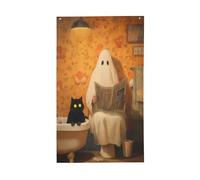 Fantôme assis sur les toilettes, lisant un journal, cour, maison, drapeaux, 9,5 x 1,5 m, bannière de vœux avec œillets, décoration d'intérieur ou d'extérieur