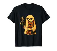 Fantôme avec café et Yorkshire Dog Funny Halloween Tattoo Art T-Shirt