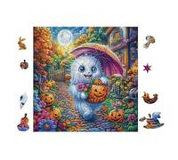 Fantôme avec Citrouille Halloween 100 Pièces Puzzle Collectionneur en Carton Anti-Déchirure Haute Difficulté Motif Complexe Décoration Murale Collection Cadeau Premium 28x28cm