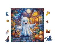Fantôme avec des citrouilles à Halloween 100 Pièces Puzzle Amateur d'art en Voitureton Anti-Déchirure Haute Qualité Difficile Niveau Expert Décoration Murale Idée Cadeau Anniversaire 28x28cm