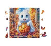 Fantôme avec Une Citrouille 100 Pieces Casse-tête Adolescent en Voitureton Rigide Difficulté Moyenne Activité ÉduChative Cadeau Fête des Mères Haute Qualité Premium 28x28cm