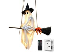 Fantôme Balai Volant Lumineux Halloween 110 cm avec Notice, Cadeau Original | Tissu Léger et Résistant, LED Lumineuse, Facile à Suspendre, Pour Jardin ou Porche, Cadeau Halloween Original, Effet Spectral