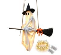 Fantôme Balai Volant Lumineux Halloween 110 cm avec Notice, Cadeau Original | Tissu Léger et Résistant, LED Lumineuse, Facile à Suspendre, Pour Jardin ou Porche, Cadeau Halloween Original, Effet Spectral