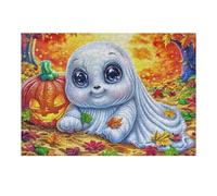 Fantôme Blanc d'halloween 300 Pieces Casse-tête Adolescent en Carton Rigide Feuilles, Citrouille et Fleurs Difficulté Moyenne Activité Éducative Cadeau Fête des Mères Haute Qualité Premium 300 PCS