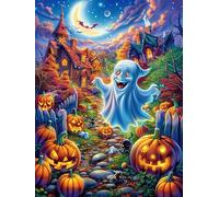 Fantôme dans Le Champ de citrouilles d'halloween 1000 Pieces Casse-tête Amateur d'art en Carton Haute Qualité Animal Plante Difficile Niveau Expert Décoration Murale Cadeau Fête des Mèr