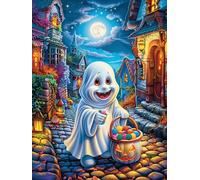 Fantôme dans Le Village au Clair de Lune 300 Pièces Puzzle Débutant en Carton Anti-Déchirure Facile Apprentissage Anti-Stress Passe-Temps Cadeau Fête des Mères Petit Prix 300 PCS
