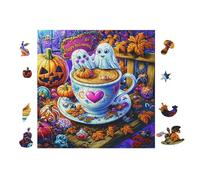 Fantôme dans Une Tasse de thé 100 Pieces Casse-tête Amateur d'art en Voitureton Haute Qualité Difficile Niveau Expert Décoration Murale Cadeau Fête des Mères Haute Qualité 28x28cm