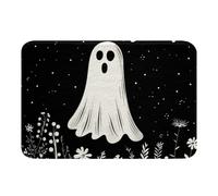 Fantôme De Dessin Animé Joyeux Halloween Fleur Noir Et Blanc Tapis Attrape-Poussière Tapis Entree Ramasse La Saleté Tapis Entree pour Cuisine Chambre Bain 40x60Cm