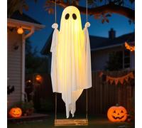 Fantôme décoratif d'Halloween à suspendre, 100 cm, avec guirlande lumineuse, balançoire suspendue, fantômes avec télécommande, décoration d'Halloween, fantôme d'extérieur avec lumières LED, fantôme