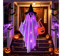 Fantôme décoratif d'Halloween avec seau de citrouille, 1,5 m, fantômes suspendus avec 8 modes d'éclairage et télécommande, décoration d'Halloween fantômes, sac à vent effrayant pour extérieur