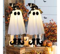 Fantôme d'Halloween à suspendre, fantôme lumineux extérieur de 45,7 cm avec chapeau de sorcière, fantôme de sorcière lumineux extérieur à suspendre pour cour, arbre, jardin, fête d'Halloween