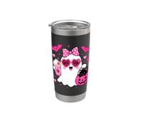 Fantôme d'Halloween amusant avec nœud rose avec chaton noir dans une citrouille Gobelet isotherme en acier inoxydable double paroi