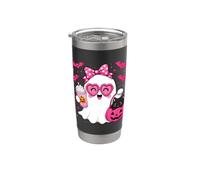 Fantôme d'Halloween amusant avec nœud rose avec chaton noir dans une citrouille Gobelet isotherme en acier inoxydable double paroi