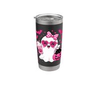 Fantôme d'Halloween effrayant nœud rose avec chat noir dans une citrouille Gobelet isotherme en acier inoxydable double paroi