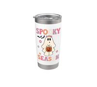 Fantôme d'Halloween groovy tenant une citrouille saison effrayante femme Gobelet isotherme en acier inoxydable double paroi