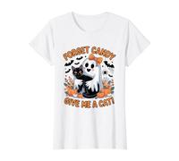 Fantôme d'halloween Tenant Un Chat Noir oublie Bonbons Give Me A Cat T-Shirt Graphique avec Valeur, Femme, Blanc, M