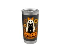 Fantôme d'Halloween vintage tenant un chat noir automne Gobelet isotherme en acier inoxydable double paroi