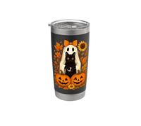 Fantôme d'Halloween vintage tenant un chat noir automne Gobelet isotherme en acier inoxydable double paroi