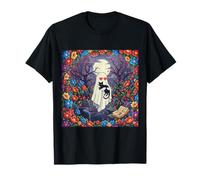 Fantôme drôle avec cœur Yeux câlin Chat Noir dans Fleur Pixel T-Shirt