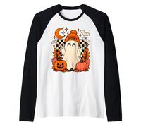 Fantôme Effrayant Heureux avec citrouilles et Chauves-Souris pour Halloween Manche Raglan