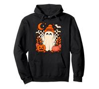 Fantôme Effrayant Heureux avec citrouilles et Chauves-Souris pour Halloween Sweat à Capuche