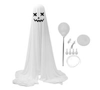 Fantôme en tissu blanc réglable en hauteur avec guirlande lumineuse pour fête, porche, cour, maison