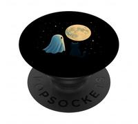 Fantôme et Chat sous la Pleine Lune Nuit PopSockets PopGrip Adhésif