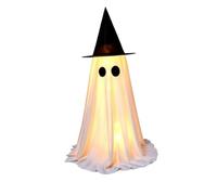 Fantôme Halloween Blanc Lumineux 70 CM, Figurine Déco Maison avec Chapeau | Matériau Léger et Résistant, Convient pour Table, Étagère ou Porche, Effet Lumineux Spectaculaire, Cadeau Halloween Original
