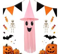 Fantôme Halloween Chapeau De Sorcière Suspendu Pompon Effrayant D'Extérieur | Décorations Fantôme D'Halloween pour Porche, Porte d'Entrée, Intérieur, Extérieur et Jardin