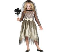 Fantôme Halloween Costume Voile Robe Noir Dentelle Fleurs, Taille : 140/146 Couleur : Blanc
