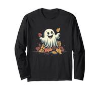 Fantôme Heureux dans des Feuilles d'automne colorées pour Halloween Manche Longue