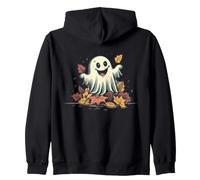 Fantôme Heureux dans des Feuilles d'automne colorées pour Halloween Sweat à Capuche